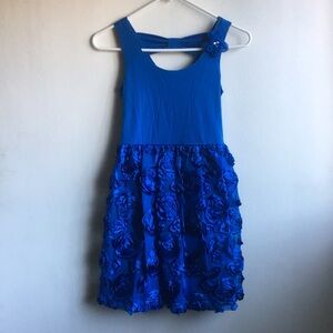 Kit & Sky Sz 10 Girls Blue Sleeveless Holiday Dress Tulle Skirt Ribbon Rosettes